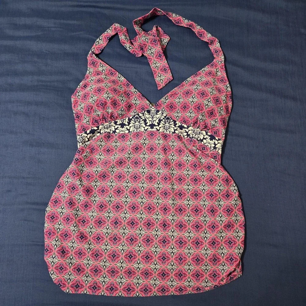 Beach Bump By Motherhood Maternity Tankini Top Womens‎ M Pink Halter Padded